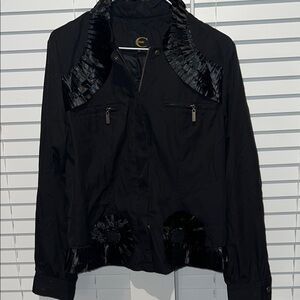 Just Cavalli Black Bomber Jacket with Unique Trim